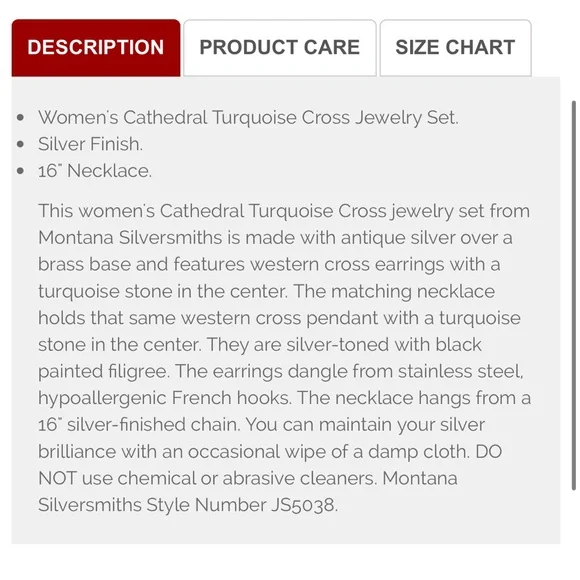 NEW Montana Silversmiths Cathedral Turquoise Silver Cross Set Western Cross - Picture 6 of 6